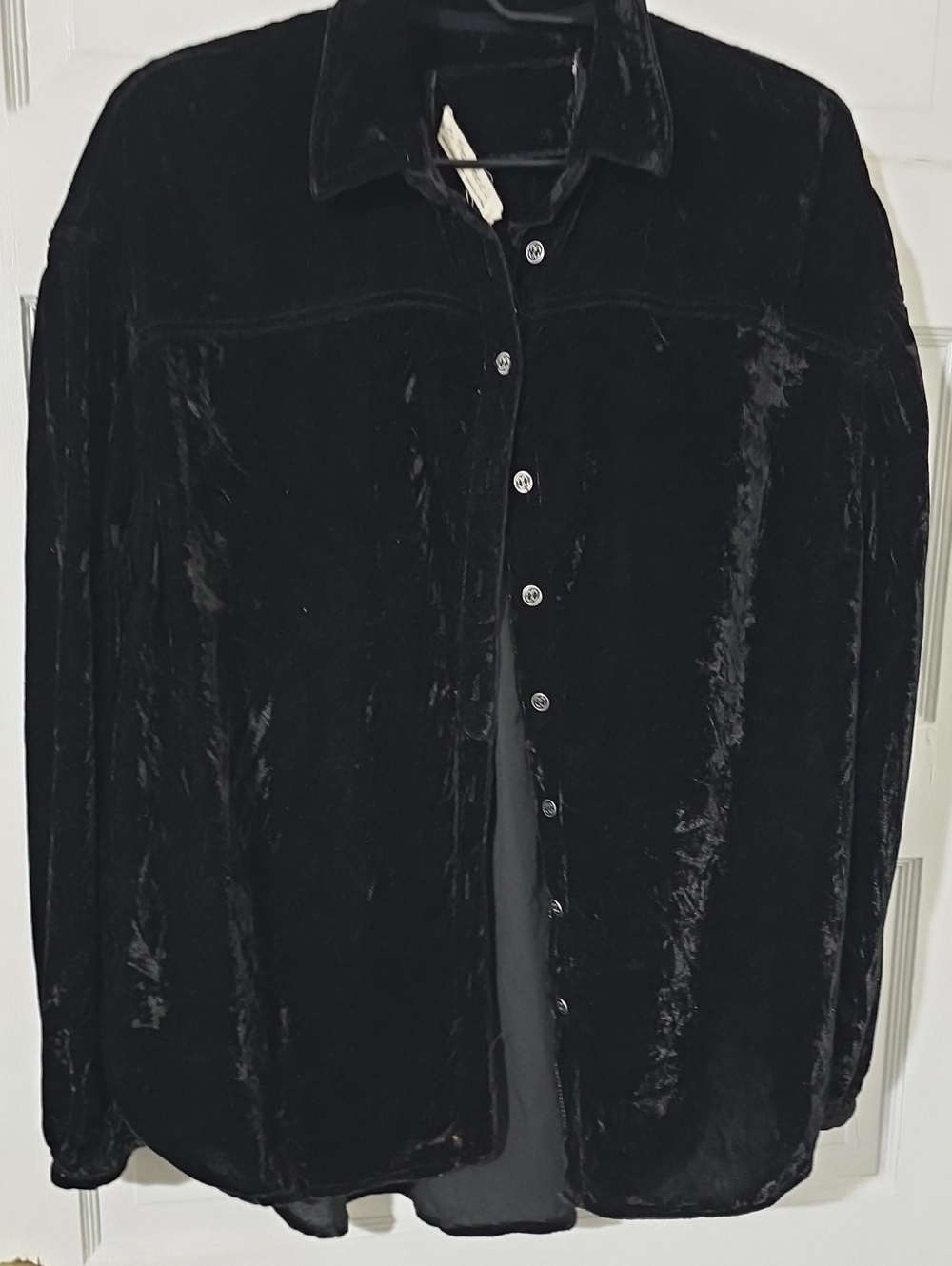 We The Free Black Velvet Button-Front Shirt Jacket